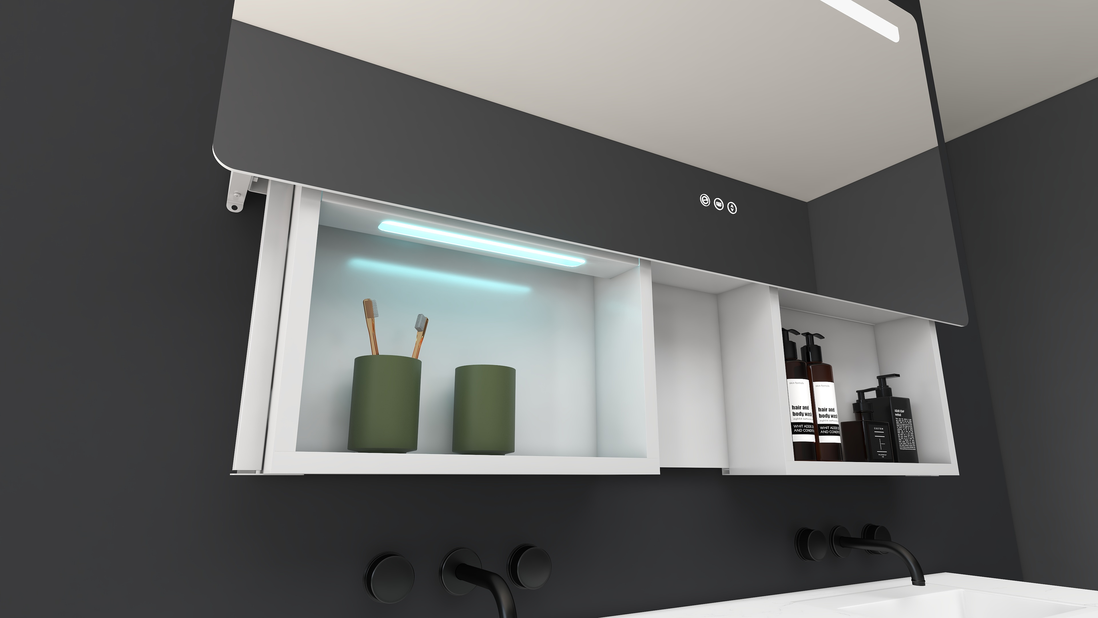 Infographic of mirror cabinet features