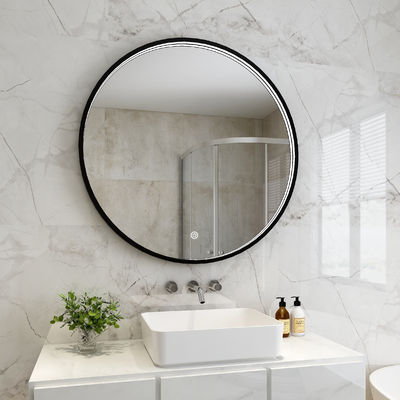 Smart Touch Screen Bluetooth Rectangle Gold LED Bathroom Mirror 27cm Width 45° Shine Angle
