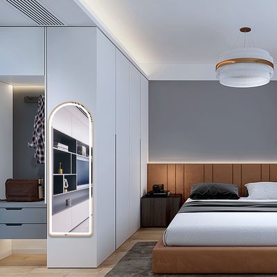LED Full Length Mirror With Lights Arched Aluminum Adjustable Lighting High Visibility