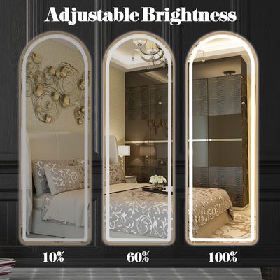 LED Full Length Mirror With Lights Arched Aluminum Adjustable Lighting High Visibility