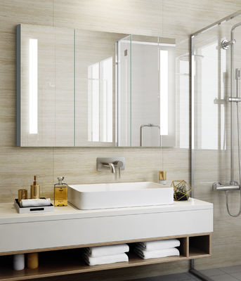 Wall Mounting Round LED Mirror Cabinet Customizable Adjustable Lighting