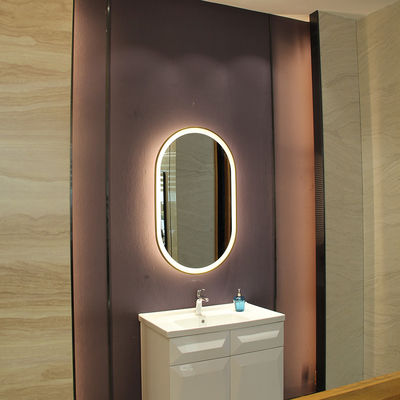 Stainless Steel Oval Framed Wall Mirror with LED Light Luxury Golden Color W60xH100cm