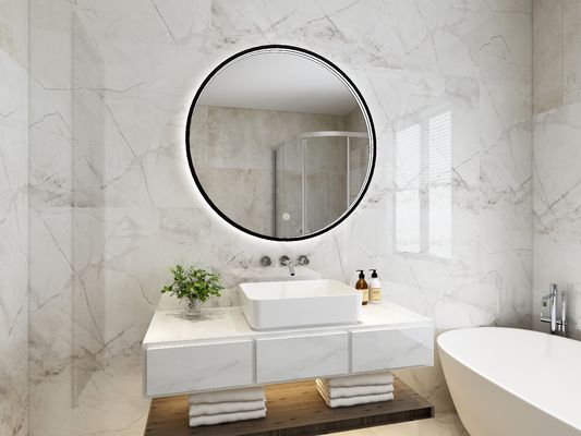 Smart Touch Screen Bluetooth Rectangle Gold LED Bathroom Mirror 27cm Width 45° Shine Angle