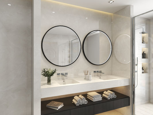 Smart Touch Screen Bluetooth Rectangle Gold LED Bathroom Mirror 27cm Width 45° Shine Angle