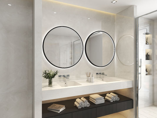Smart Touch Screen Bluetooth Rectangle Gold LED Bathroom Mirror 27cm Width 45° Shine Angle