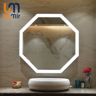 Aluminum Frameless Hexagon Led Intelligent Natural Warm Wall Mounted Smart Anti-fog Touch Screen Bathroom Mirror