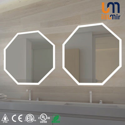 Aluminum Frameless Hexagon Led Intelligent Natural Warm Wall Mounted Smart Anti-fog Touch Screen Bathroom Mirror