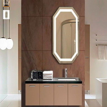 Aluminum Frameless Hexagon Led Intelligent Natural Warm Wall Mounted Smart Anti-fog Touch Screen Bathroom Mirror