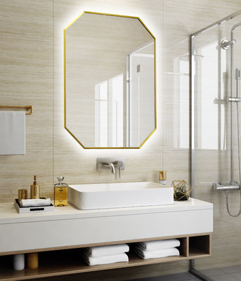 Aluminum Frameless Hexagon Led Intelligent Natural Warm Wall Mounted Smart Anti-fog Touch Screen Bathroom Mirror