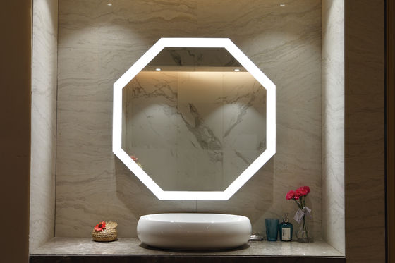 Polygonal Vanity Mirror With Lights High Clear Reflection Custom Backlit Mirror
