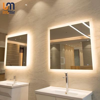 Wall Mounted Heating Pad LED Mirror with 5mm Polished Silver and Optional Light Color