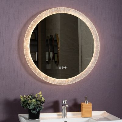 Smart Private Label Round Lighted Bathroom Mirror With Clock Ice Flower Frosted