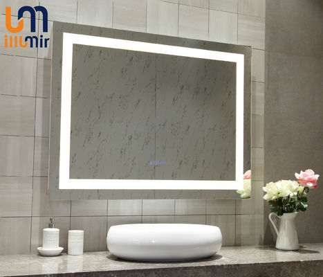 Square IP44 Wall Mounted Led Backlit Defog Multi function Bathroom Light Mirror 110-277V 50/60HZ