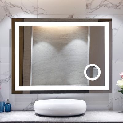 Square IP44 Wall Mounted Led Backlit Defog Multi function Bathroom Light Mirror 110-277V 50/60HZ