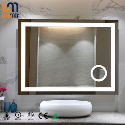 IP44 Rated Silver Square Cosmetic Mirror with LED Illumination Easy Wall Mounting