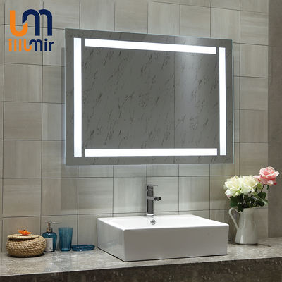 IP44 Rated Silver Square Cosmetic Mirror with LED Illumination Easy Wall Mounting