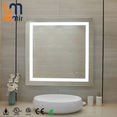 IP44 Rated Silver Square Cosmetic Mirror with LED Illumination Easy Wall Mounting