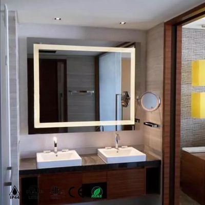 IP44 Rated Silver Square Cosmetic Mirror with LED Illumination Easy Wall Mounting