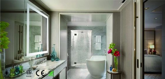 IP44 Rated Silver Square Cosmetic Mirror with LED Illumination Easy Wall Mounting