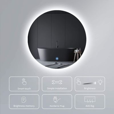 Luxury Silver Lenses Touch Screen Wall Mirror With LED Lights And Defogger