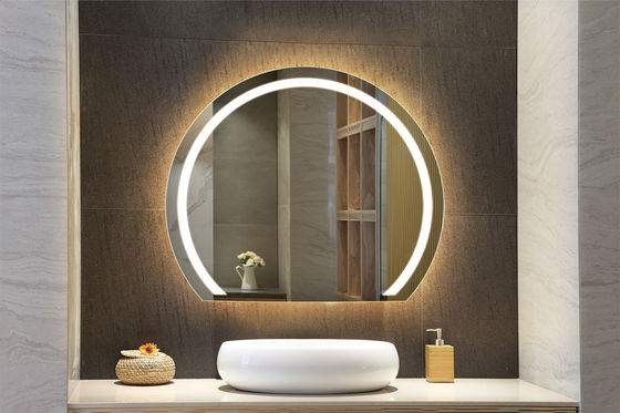 High Definition Bathroom Mirror With Lights Mildew Proof Half Moon Backlit Mirror