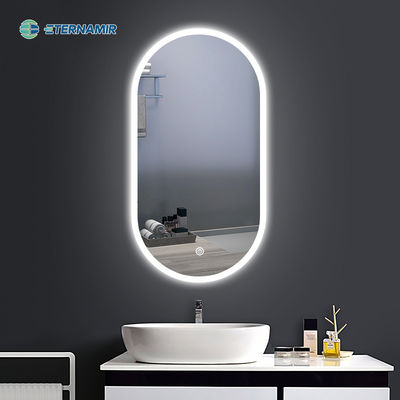 High Definition Bathroom Mirror With Lights Mildew Proof Half Moon Backlit Mirror