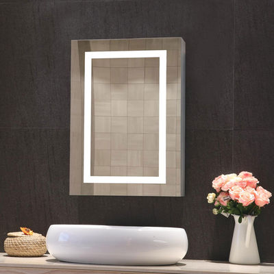 Aluminium LED Light Wall Decor Bathroom Mirror Cabinet with Touch Sensor and LED Clock