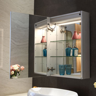 Aluminium LED Light Wall Decor Bathroom Mirror Cabinet with Touch Sensor and LED Clock