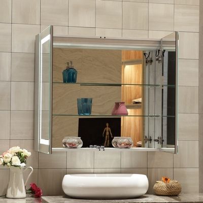 Modern Wall Mounted Backlit Bathroom Mirror Cabinet With Touch Sensor
