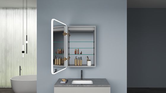 Wall Mounted Led Medicine Cabinet Anti Fog Lighted Vanity Mirror With Storage Customized