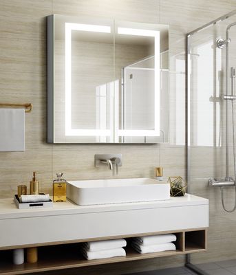 Space Saving Aluminum Mirror Cabinet High Definition Compact Light Up Bathroom Mirror Cabinet