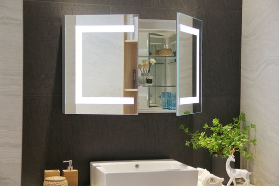 Space Saving Aluminum Mirror Cabinet High Definition Compact Light Up Bathroom Mirror Cabinet
