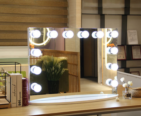 White Finishing Dimmable Backlit Mirror With LED Light Bulbs For Beauty Statio