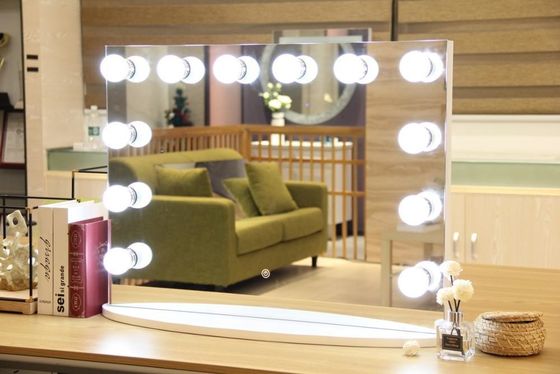 White Finishing Dimmable Backlit Mirror With LED Light Bulbs For Beauty Statio