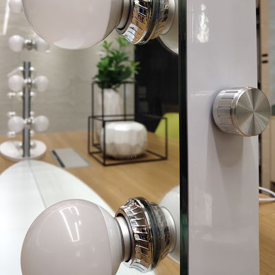 White Finishing Dimmable Backlit Mirror With LED Light Bulbs For Beauty Statio