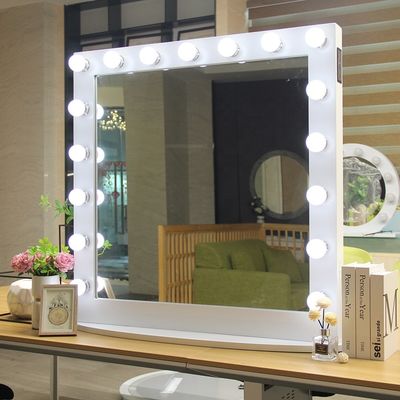 Metal Frame Makeup Mirror With Lights Music Speaker Single Sided Square Light Up Mirror