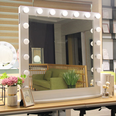 Metal Frame Makeup Mirror With Lights Music Speaker Single Sided Square Light Up Mirror