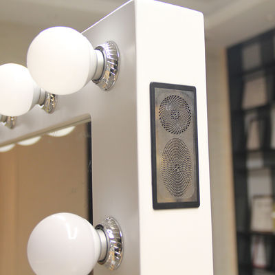 Metal Frame Makeup Mirror With Lights Music Speaker Single Sided Square Light Up Mirror