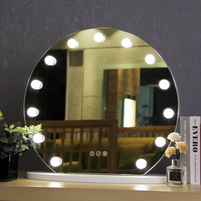 Round LED Vanity With Mirror And Lights Desktop Adjustable Lighting