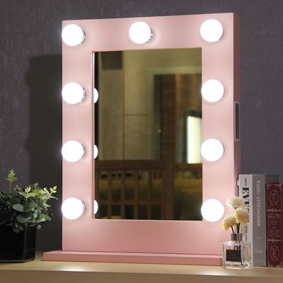 Framed Makeup Mirror With Lights Smart Dimming Pink Led Makeup Mirror