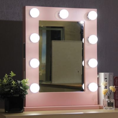 Framed Makeup Mirror With Lights Smart Dimming Pink Led Makeup Mirror