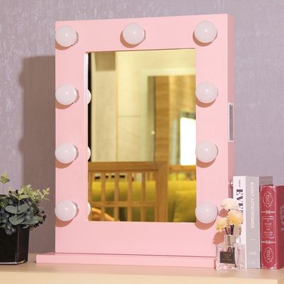 Framed Makeup Mirror With Lights Smart Dimming Pink Led Makeup Mirror