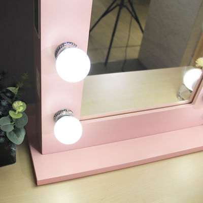 Framed Makeup Mirror With Lights Smart Dimming Pink Led Makeup Mirror