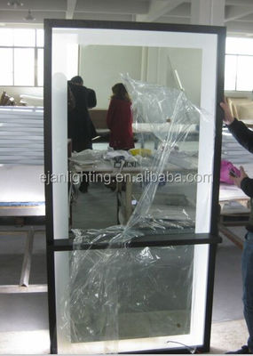 Wood Framed Bathroom Backlit Full Length Mirror With LED Concealed Light And Clock