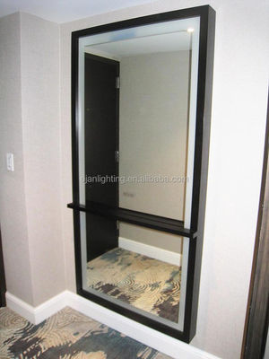 Wood Framed Bathroom Backlit Full Length Mirror With LED Concealed Light And Clock