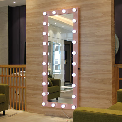 Single Sided Full Length Hollywood Mirror Pink Metal Framed Full Body Vanity Mirror
