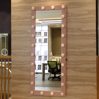 Single Sided Full Length Hollywood Mirror Pink Metal Framed Full Body Vanity Mirror