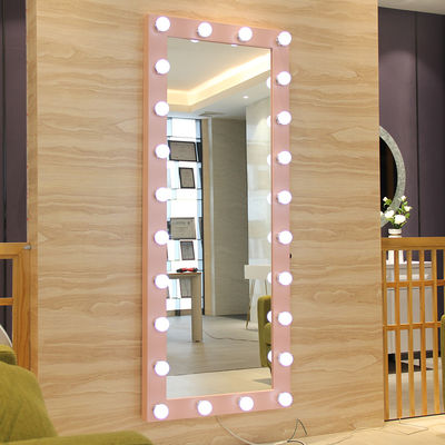 Single Sided Full Length Hollywood Mirror Pink Metal Framed Full Body Vanity Mirror