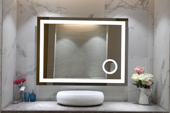 Silver Lighted LED Strip Luxury Hotel Bathroom Mirror Customized Custom Bathroom Vanity Mirrors