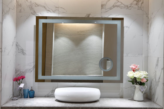 Silver Lighted LED Strip Luxury Hotel Bathroom Mirror Customized Custom Bathroom Vanity Mirrors